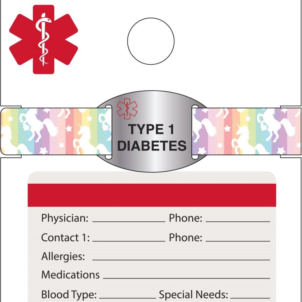 Medic Id Bracelet-type 1 Diabetes Rainbow Unicorn